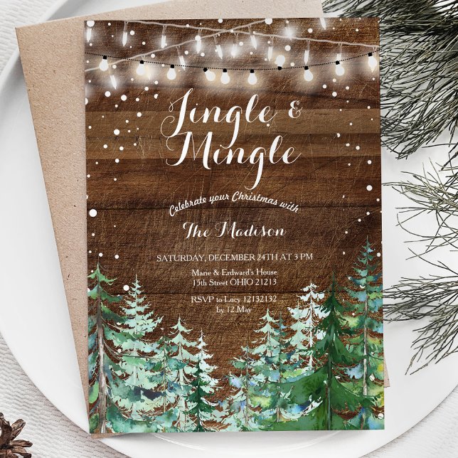 Convites Festa de Natal Rustic Wood Jingle & Mingle (Criador carregado)