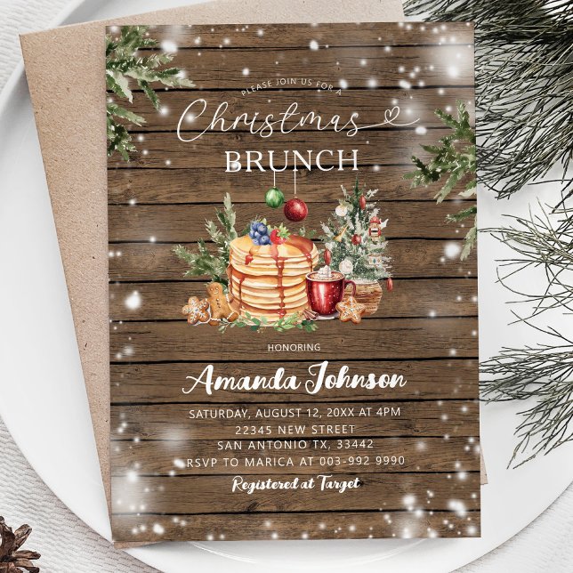 Convites Festa de Natal Rustic Wood Pancake Brunch (Criador carregado)