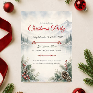 Convites Festa de Natal Serena na Montanha de Inverno