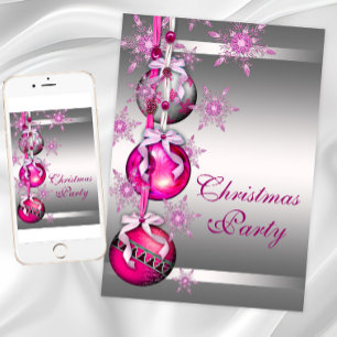 Convites Festa de Natal Silver Hot Pink Flocos de Neve