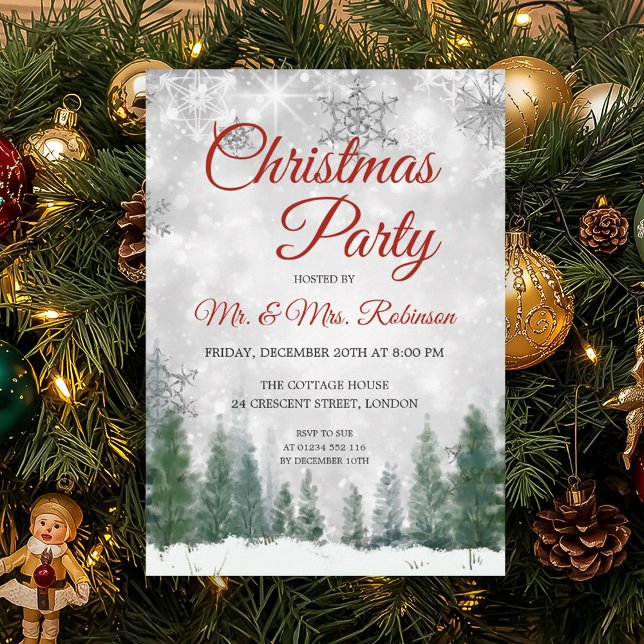 Convites Festa de Natal Silver Winter Wonderland (Christmas Party Silver Winter Wonderland Invitation)