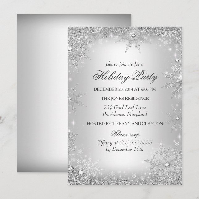 Convites Festa de Natal Silver Winter Wonderland (Frente/Verso)