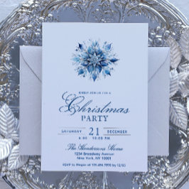 Convites Festa de Natal Simples e Elegante Blue Snowflake