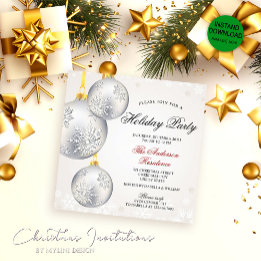 Convites Festa de Natal Simples Elegante Silver Baubles