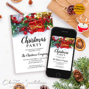 Convites Festa de Natal Simples Festiva Holly Berries