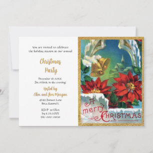 Convites Festa de Natal Sinetas Douradas Poinsettia Vermelh