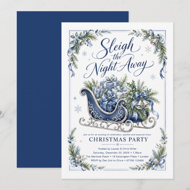 Convites Festa de Natal Sleigh the Night Away (Frente/Verso)