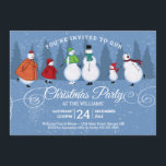 Convites Festa de Natal Snowman - Pinheiros<br><div class="desc">Este Convite de festas de Natal rústico mostra famílias de bonecos de neve patinando juntas num fundo azul de pinheiros e caindo neve. Personalize com todos os detalhes da festa de férias. Desenhado por artistas ©Tim Coffey e Susan Coffey.</div>