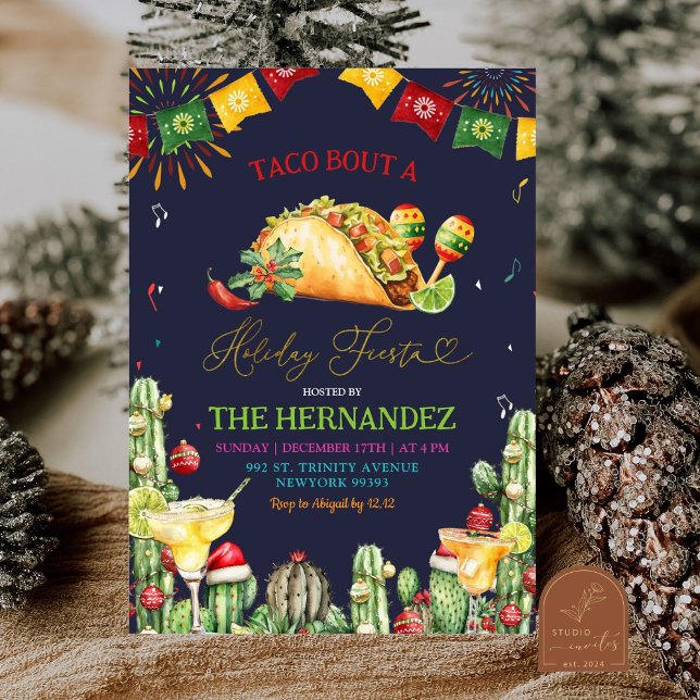 Convites Festa de Natal Taco Bout Night Fiesta Margaritas (Criador carregado)