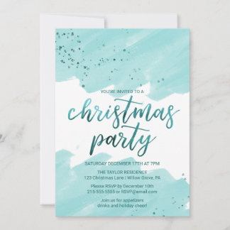 Convites Festa de Natal Teal Watercolor