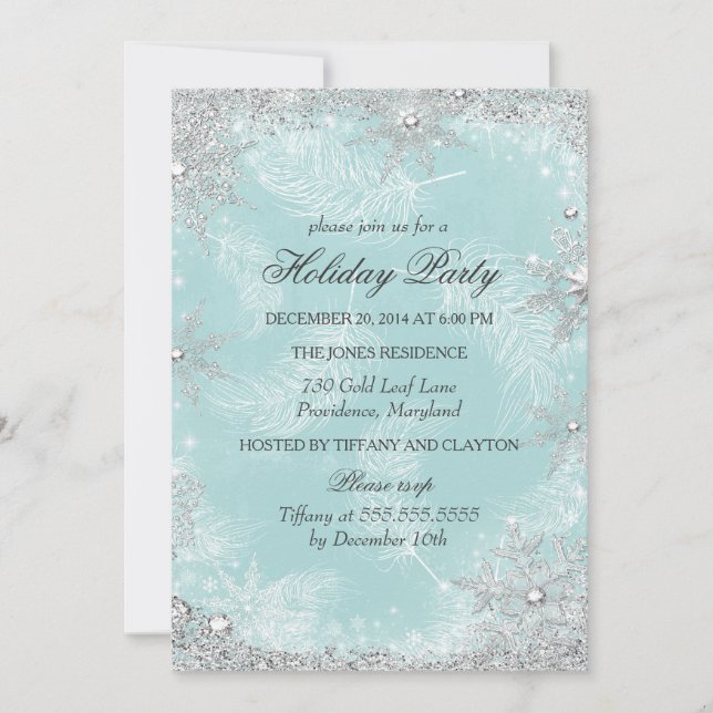 Convites Festa de Natal Teal Winter Wonderland (Frente)