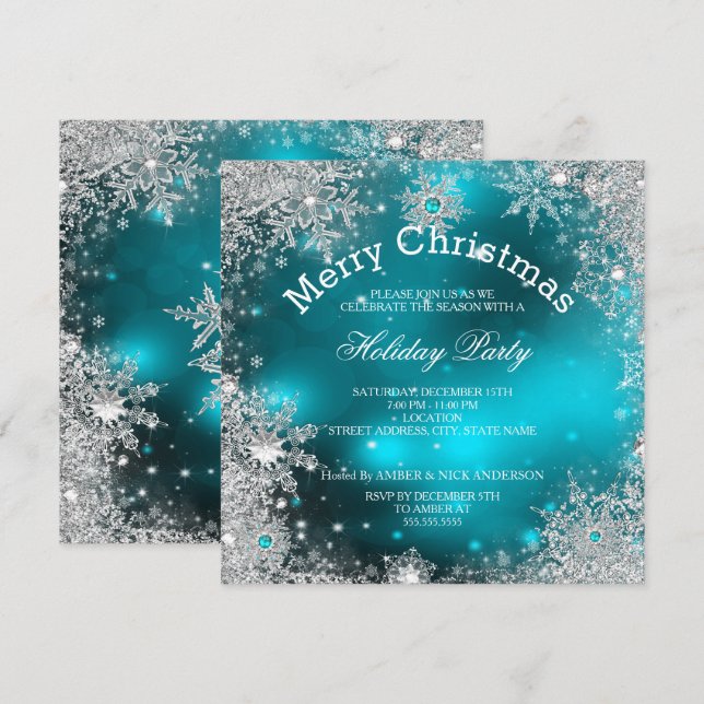 Convites Festa de Natal Teal Winter Wonderland (Frente/Verso)
