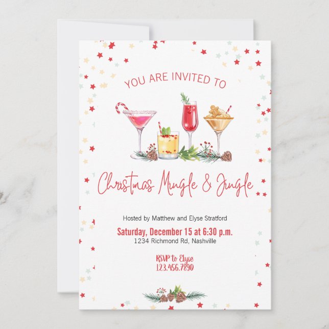 Convites Festa de Natal - Trabalho de Natal com Cocktail (Frente)