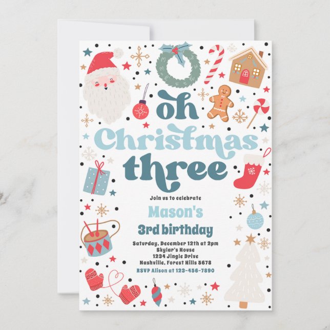 Convites Festa de Natal Três aniversário de 3 anos (Frente)