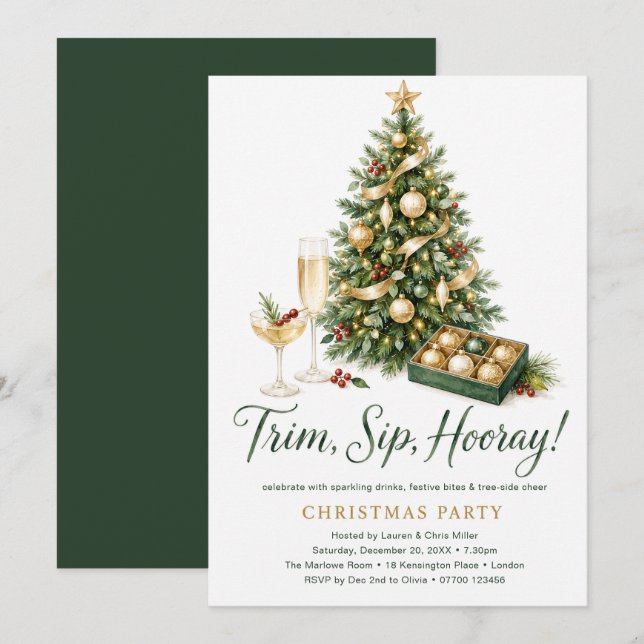 Convites Festa de Natal Trim, Sip, Hooray (Frente/Verso)