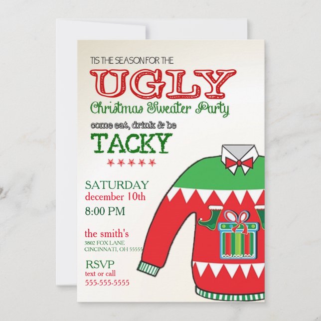 Convites Festa de Natal Ugly Sweater (Frente)