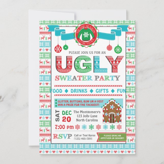 Convites Festa de Natal Ugly Sweater (Frente)