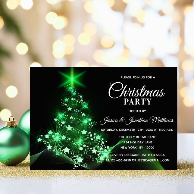 Convites FESTA DE NATAL Verde Brilhante Luzes de Neve Árvor (CHRISTMAS PARTY Green Twinkle Lights Snow Tree Invitation)