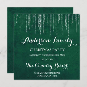 Convites Festa de Natal verde da família da luz da corda