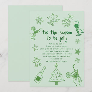 Convites Festa de Natal Verde Desenhada à Mão Escrivível