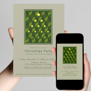 Convites Festa de Natal Verde Inspirada por Escher Minimali