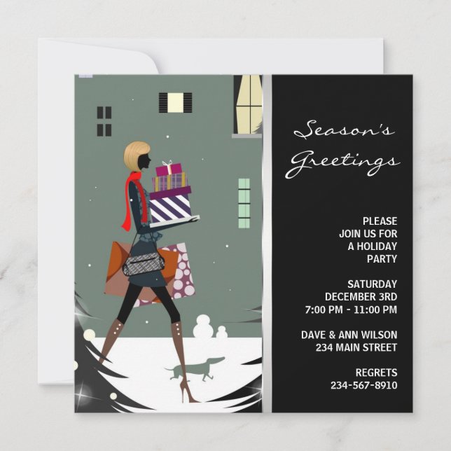 Convites Festa de Natal Verde Preto Cosmopolita Chique (Frente)