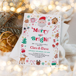 Convites Festa de Natal Verde Rosa Rosa e feliz Brilhante