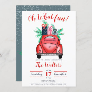 Convites Festa de Natal vermelha da ilustração do carro da