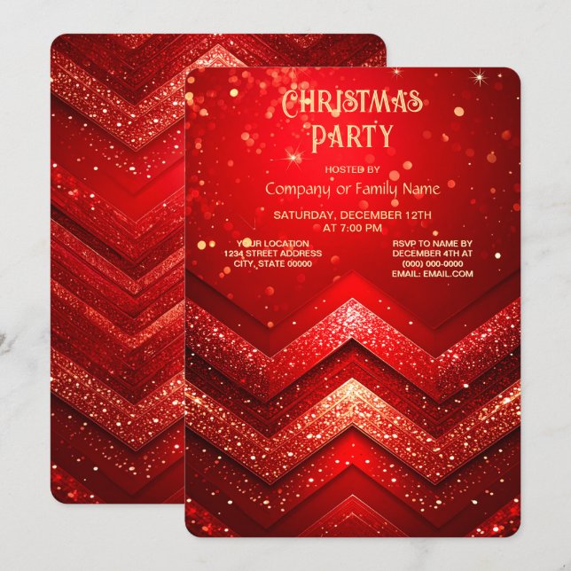 Convites Festa de Natal Vermelho Decorativo Brilhante de Fé (Frente/Verso)