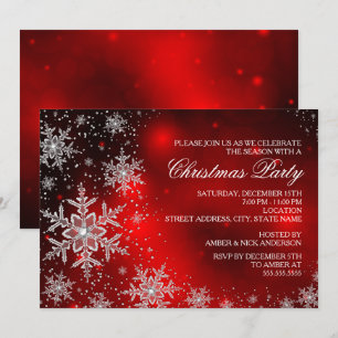 Convites Festa de Natal Vermelho Sparkle Snowflake Convidar