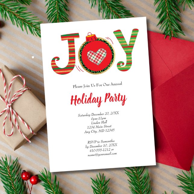 Convites Festa de Natal Vermelho Verde Alegria (Joy Christmas Holiday Hanukkah Party Invitation. Printed or Instant digital Download)