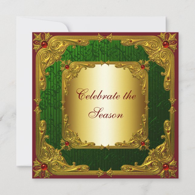 Convites Festa de Natal Vermelho Verde Dourado Elegante (Frente)