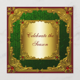 Convites Festa de Natal Vermelho Verde Dourado Elegante
