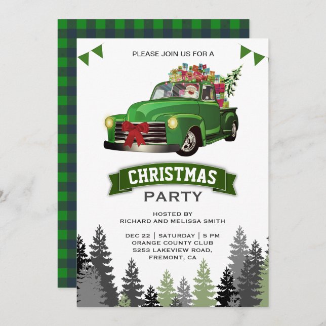 Convites Festa de Natal Vintage Green Truck (Frente/Verso)