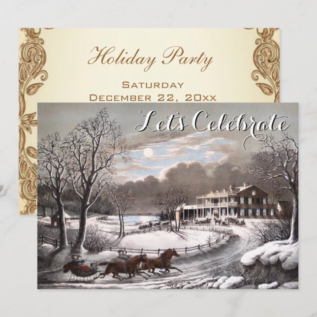 Convites Festa de Natal Vintage Holiday Ives (Frente/Verso)