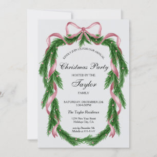 Convites Festa de Natal Vintage Pink Ribbon Wreath Janta