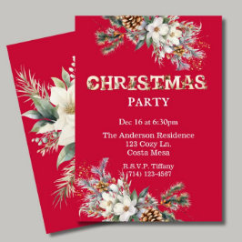 Convites Festa de Natal Vintage Red and White Greenery
