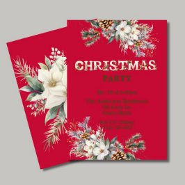 Convites Festa de Natal Vintage Red e Dourada Greenery