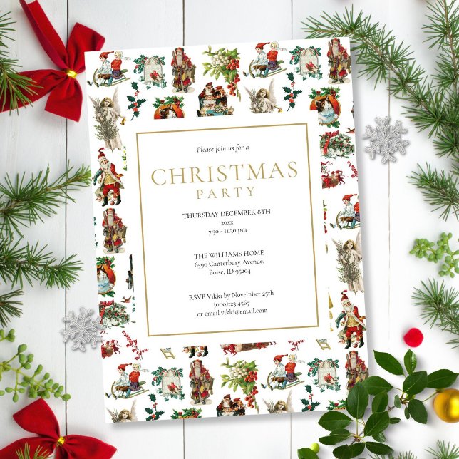 Convites Festa de Natal Vintage Retro (Vintage Retro Christmas Holiday Party Invitation)