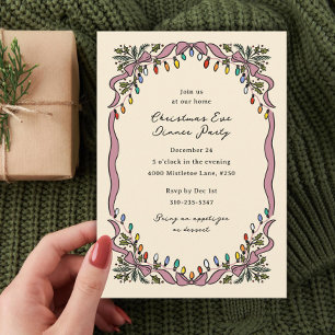 Convites Festa de Natal Vintage Ribbons Colour Lights