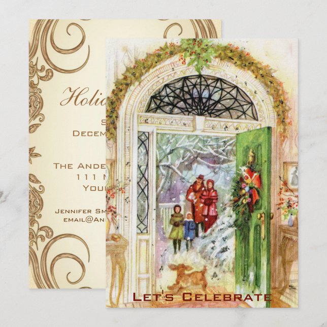 Convites Festa de Natal Vintage Victorian Holiday (Frente/Verso)