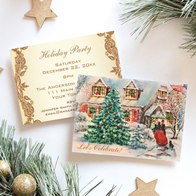 Convites Festa de Natal Vintage Victorian Holidian House (Criador carregado)