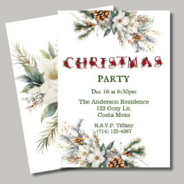 Convites Festa de Natal Vintage White e Green Greenery