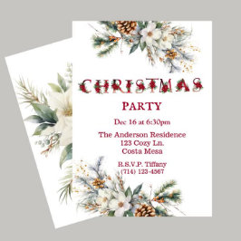 Convites Festa de Natal Vintage White e Red Greenery