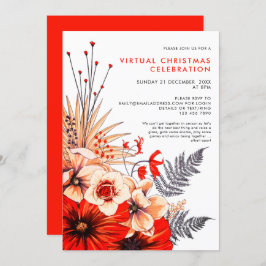 Convites Festa de Natal Virtual Floral Foliage Berries