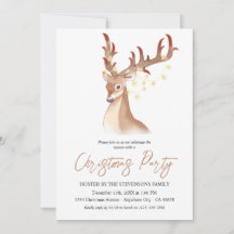 Festa de Natal Watercolor Brown Deer Elegante Chic
