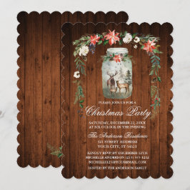 Convites Festa de Natal Watercolor Floral Wood Mason Jar