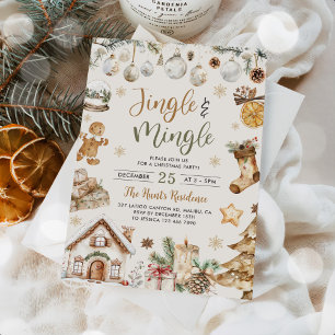 Convites Festa de Natal Watercolor Jingle & Mingle