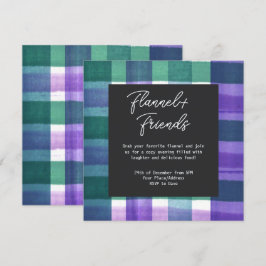 Convites Festa de Natal Watercolor Plaid Flannel & Friends