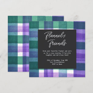 Convites Festa de Natal Watercolor Plaid Flannel & Friends